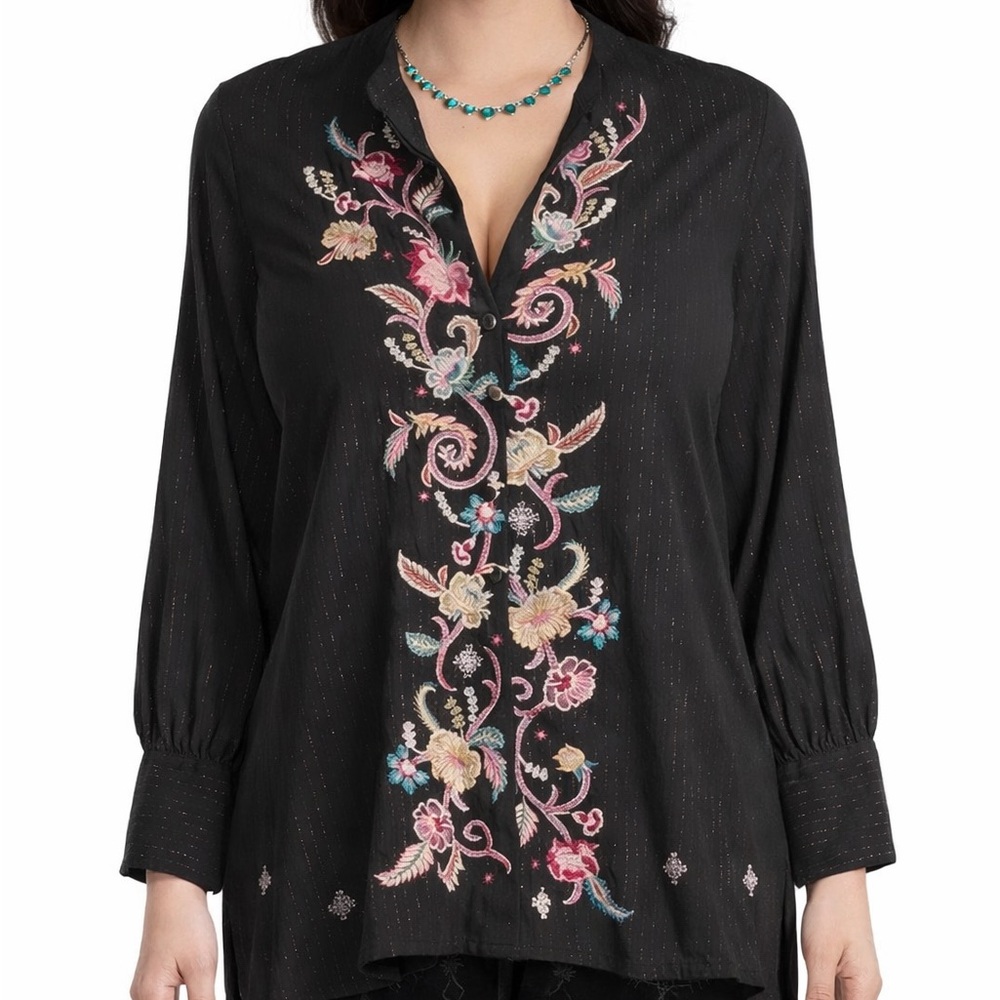 Johnny Was Esme Voyager Embroidered Buttondown Blouse NWT (oversized)
